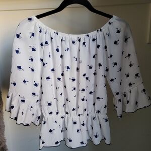 Women's Off-Shoulder White and Blue Top